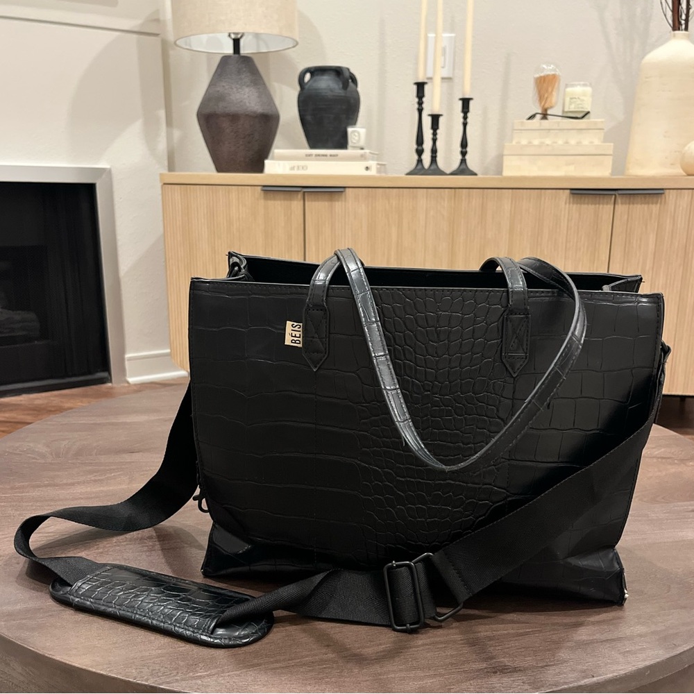 BEIS Work Tote in Black Croc